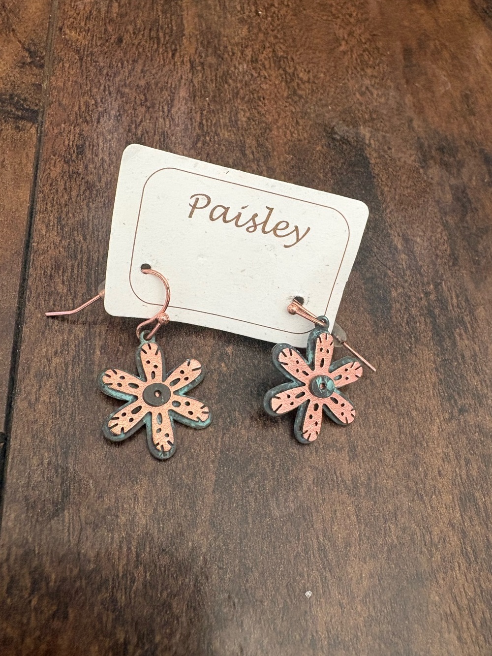 ❗️5/$25❗️Paisley Flower Dangle Earrings - Copper and Turquoise Patina